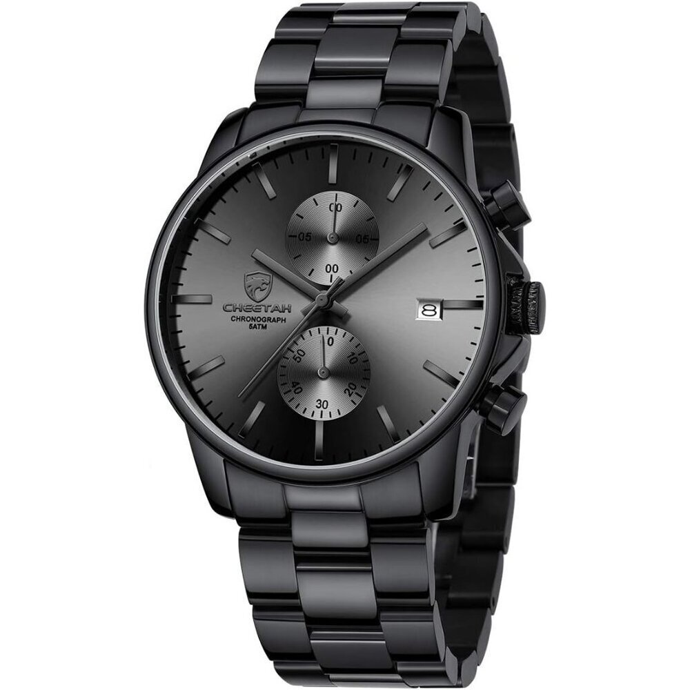 Men's Black Minimal Stainless Steel Waterproof Stainless Steel Wrist Band Watch